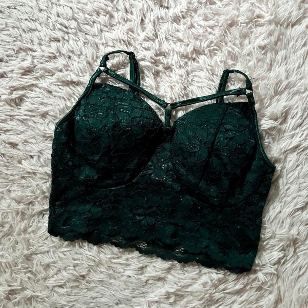 Rich Deep Green Lace Feminine Romantic Bralette Womens S Forest Earthy Witchy